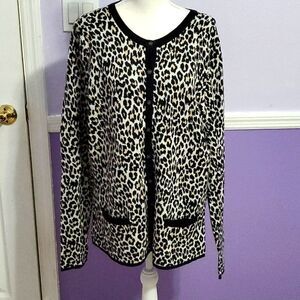 Lands' End Leopard Print Soft Supima Cotton Modest Longline Pullover Cardigan